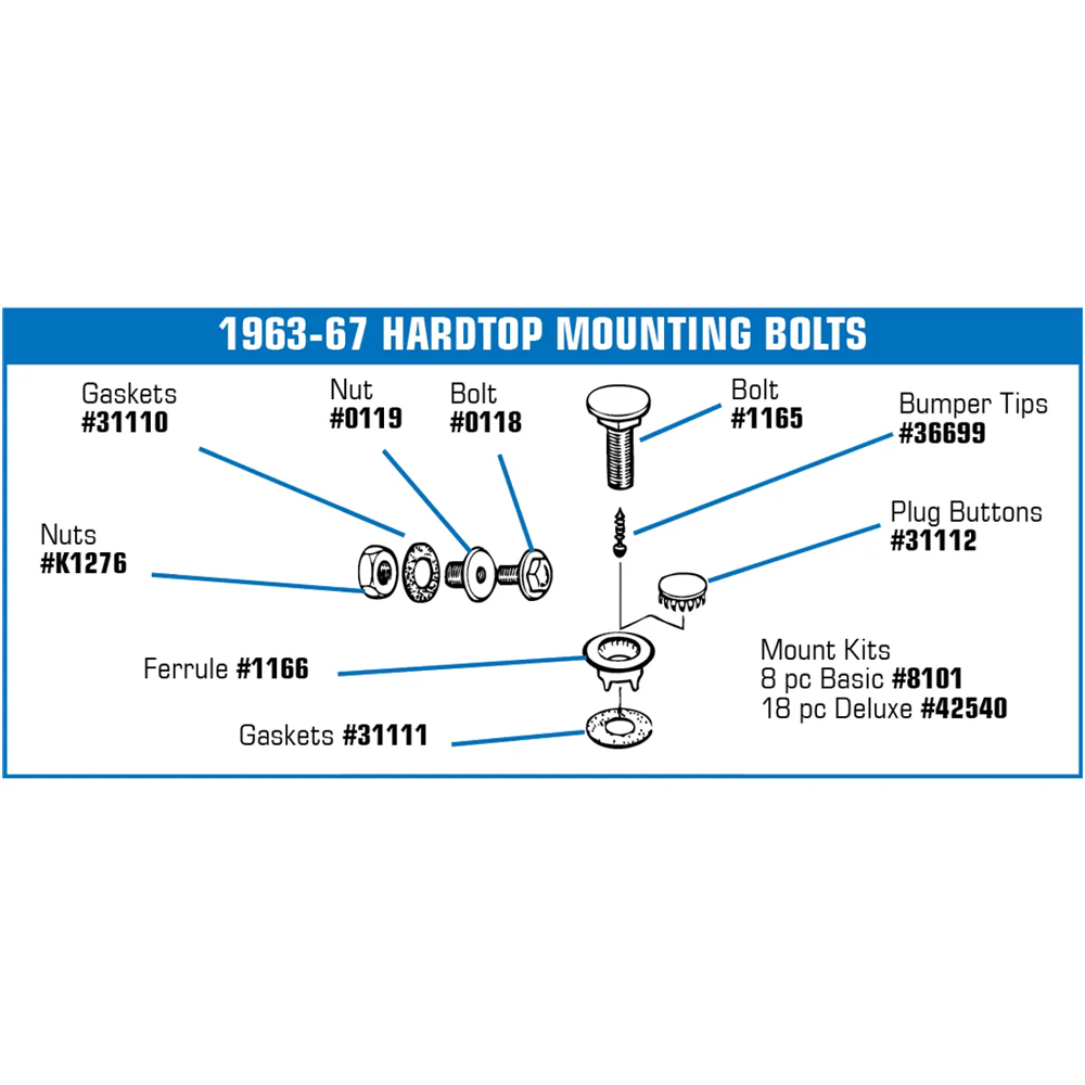 C2 1963-1967 Corvette Hardtop Mount Kit - Basic 8Pc