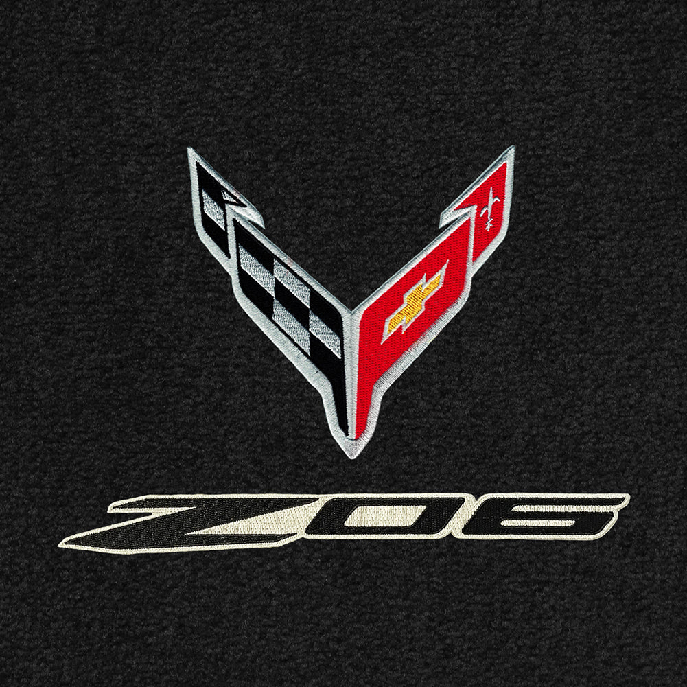 C8/Z06 Corvette Floor Mats - Lloyds Mats with C8 Crossed Flags Over Z06 Logo