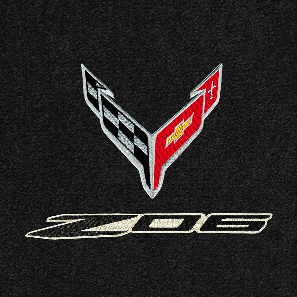 C8/Z06 Corvette Rear Cargo Mats - Lloyds Mats with C8 Crossed Flags Over Z06 Logo : Convertible