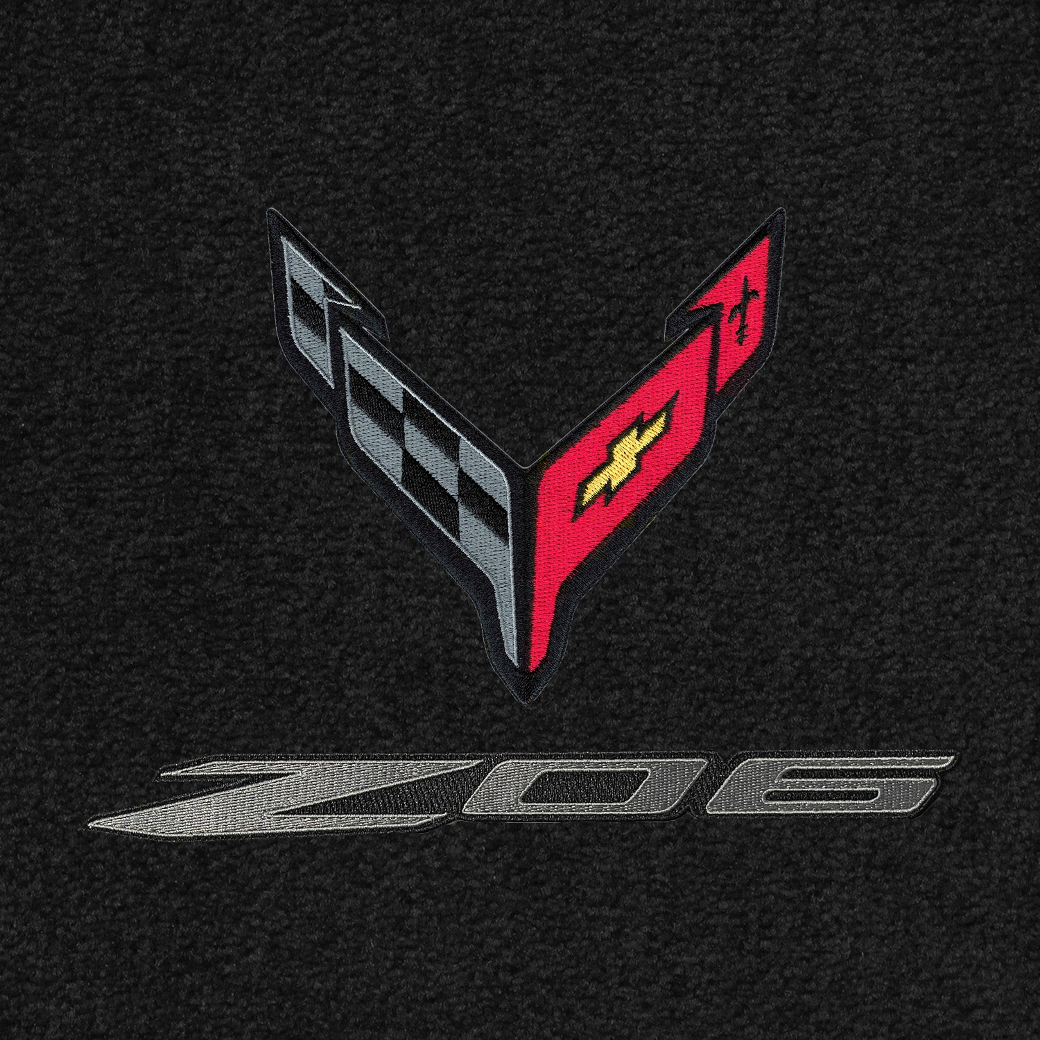 C8/Z06 Corvette Floor Mats - Lloyds Mats with C8 Crossed Flags Over Z06 Logo
