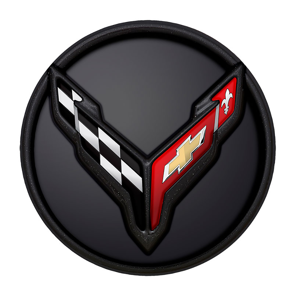 C8 Corvette Black/Carbon Flash Wheel Center Cap With Flags: Black