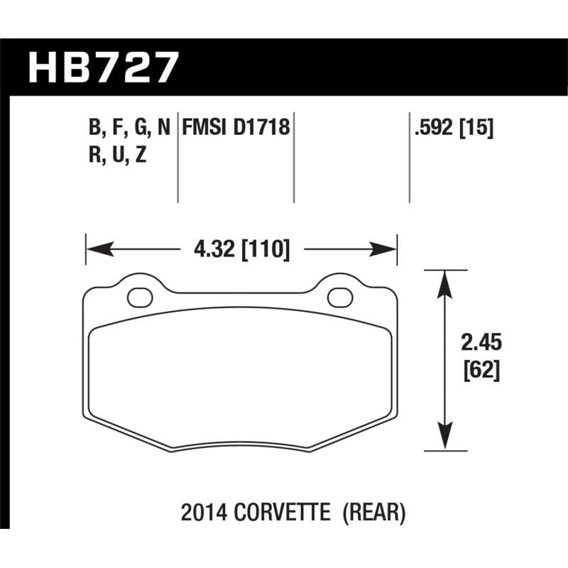 Hawk 2014 Chevrolet Corvette DTC-60 Rear Brake Pads
