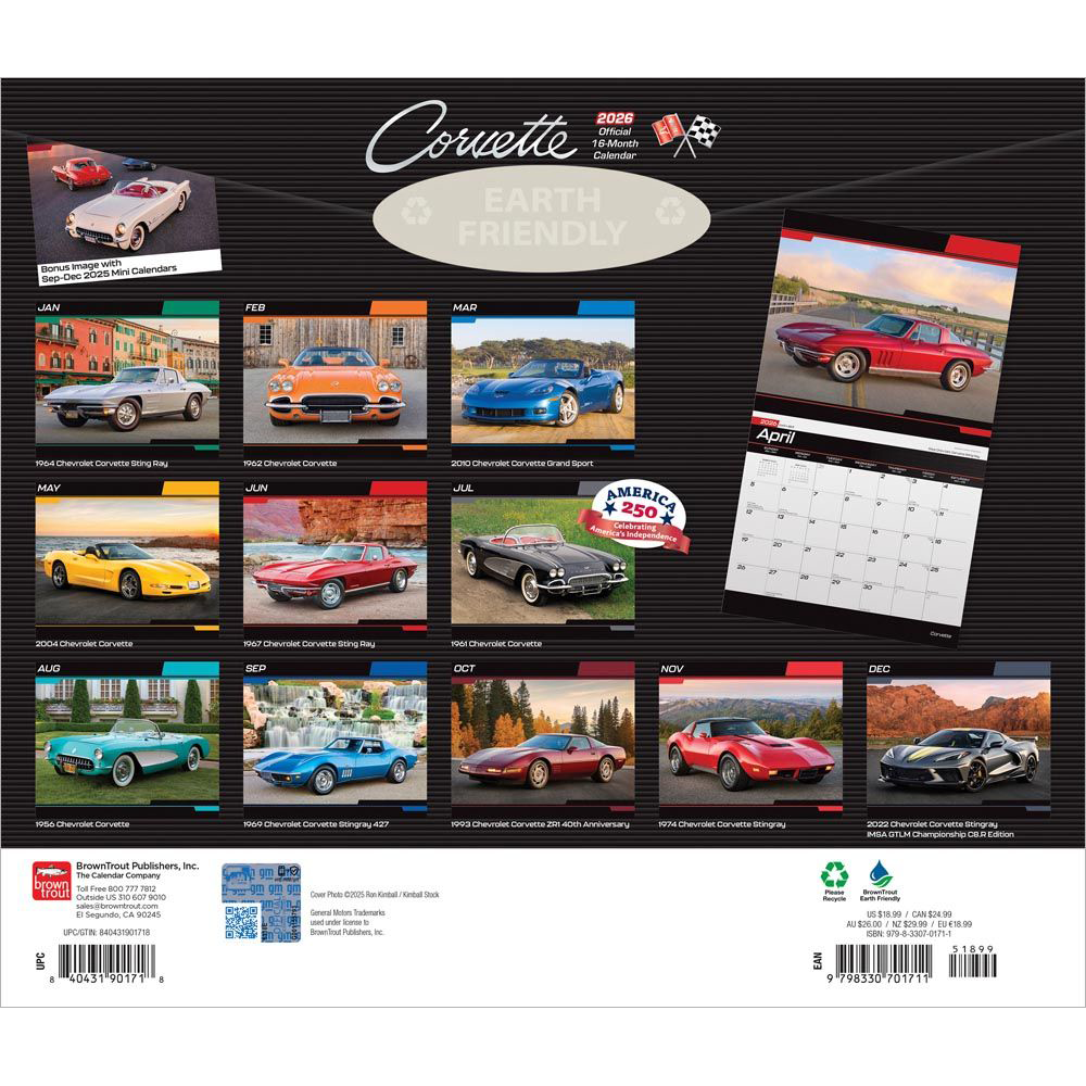 Corvette 2026 16 Month Calendar 14"x 24"