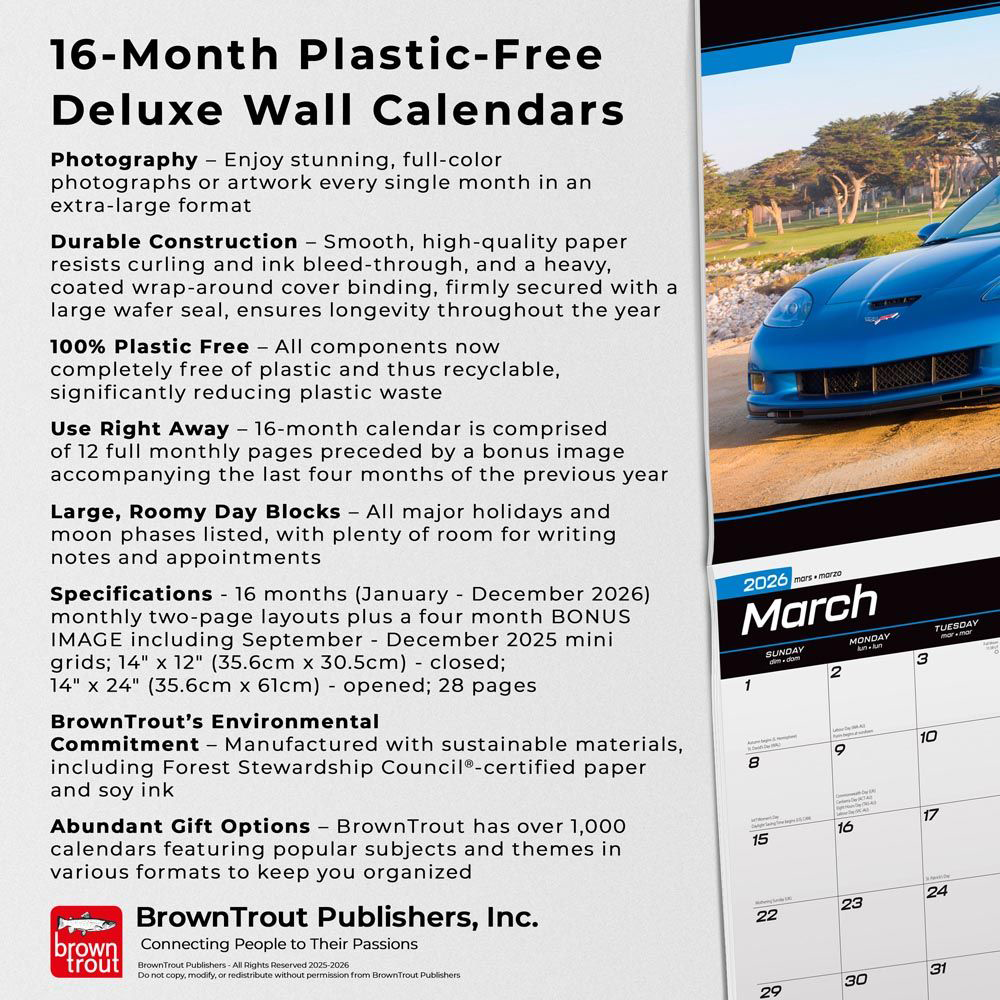 Corvette 2026 16 Month Calendar 14"x 24"