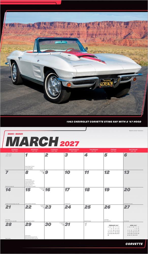Corvette 2027 16 Month Calendar 14"x 24"