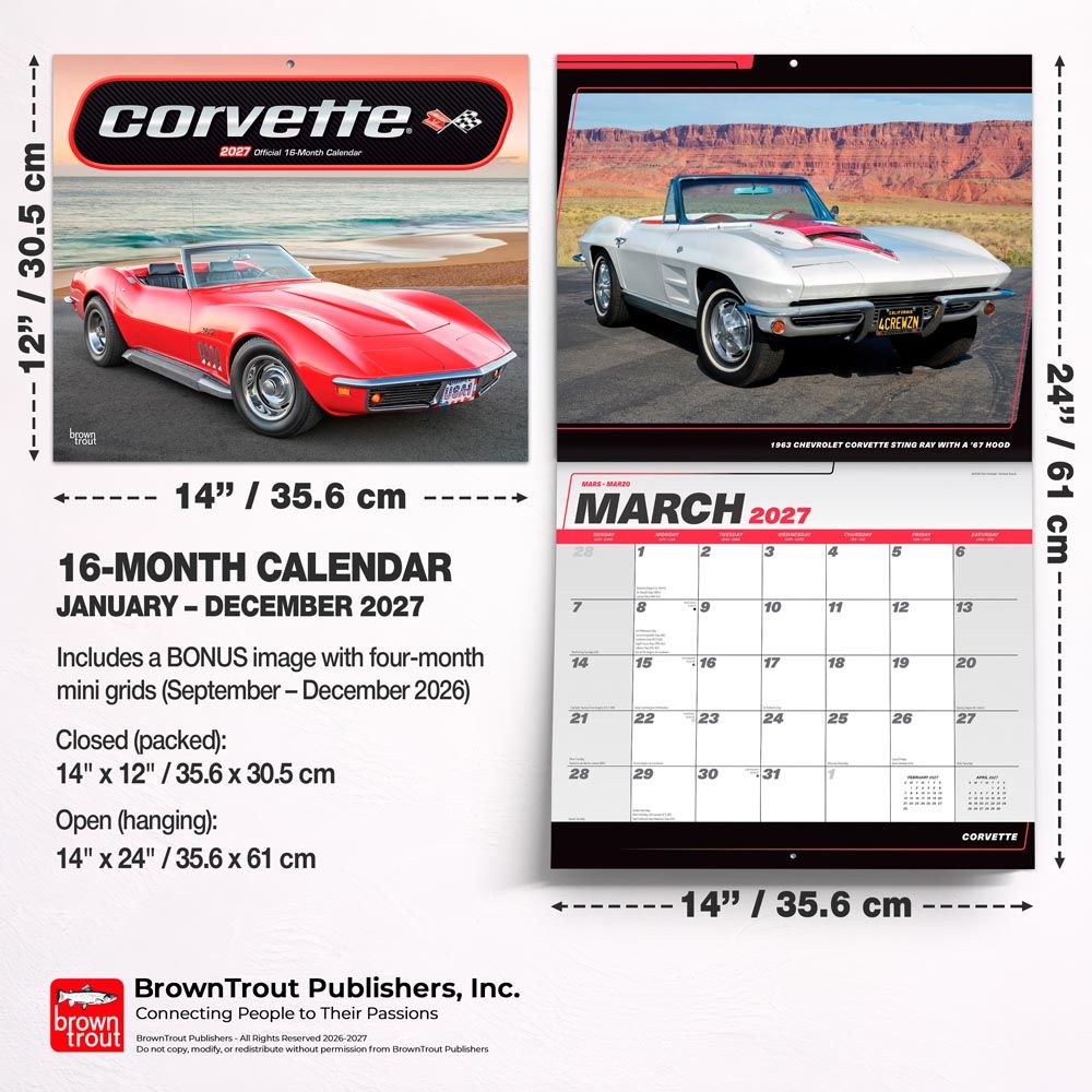 Corvette 2027 16 Month Calendar 14"x 24"