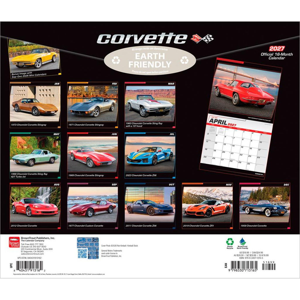 Corvette 2027 16 Month Calendar 14"x 24"