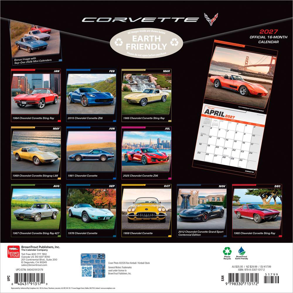 Corvette 2027 16 Month Calendar 12"x 24"