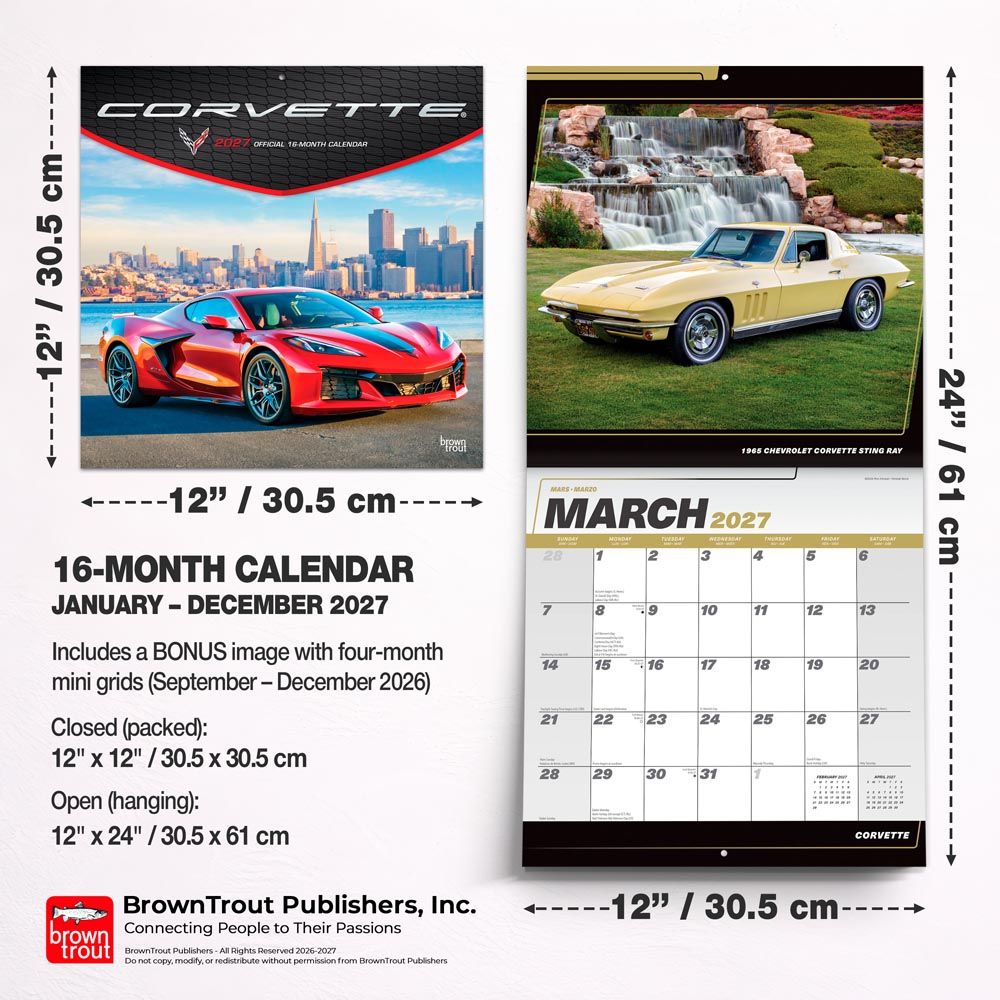 Corvette 2027 16 Month Calendar 12"x 24"