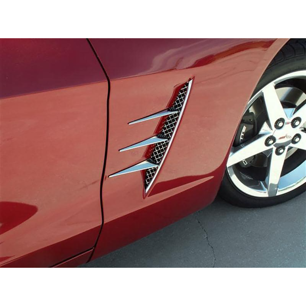 Corvette Side Fender Vent Spears - Laser Mesh Stainless Steel : 2005-2013 C6