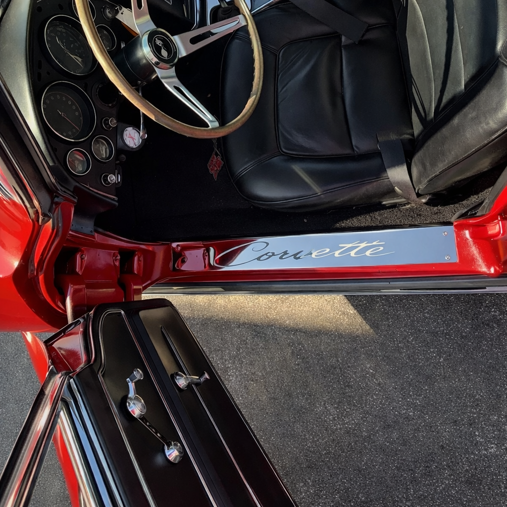Corvette Door Sills - Corvette Script Polished Stainless Steel : C2 1963-1967