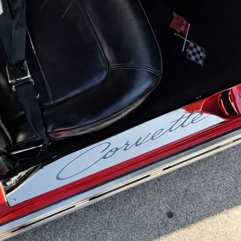 Corvette Door Sills - Corvette Script Polished Stainless Steel : C2 1963-1967