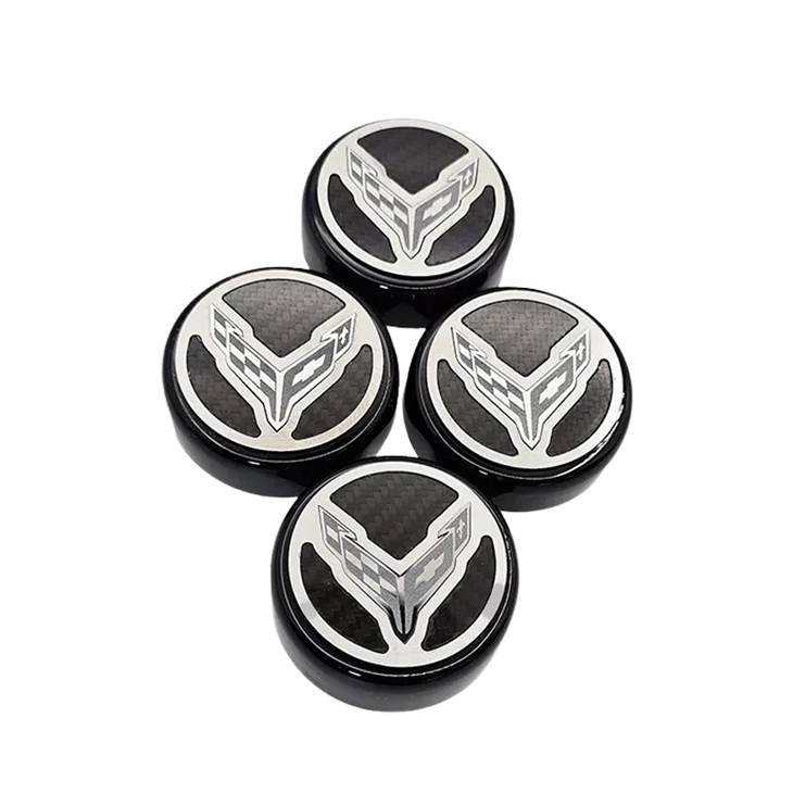 Corvette Engine Cap Cover Set - Crossed Flag Logo - Carbon Fiber Inlay : C8 2020-2025