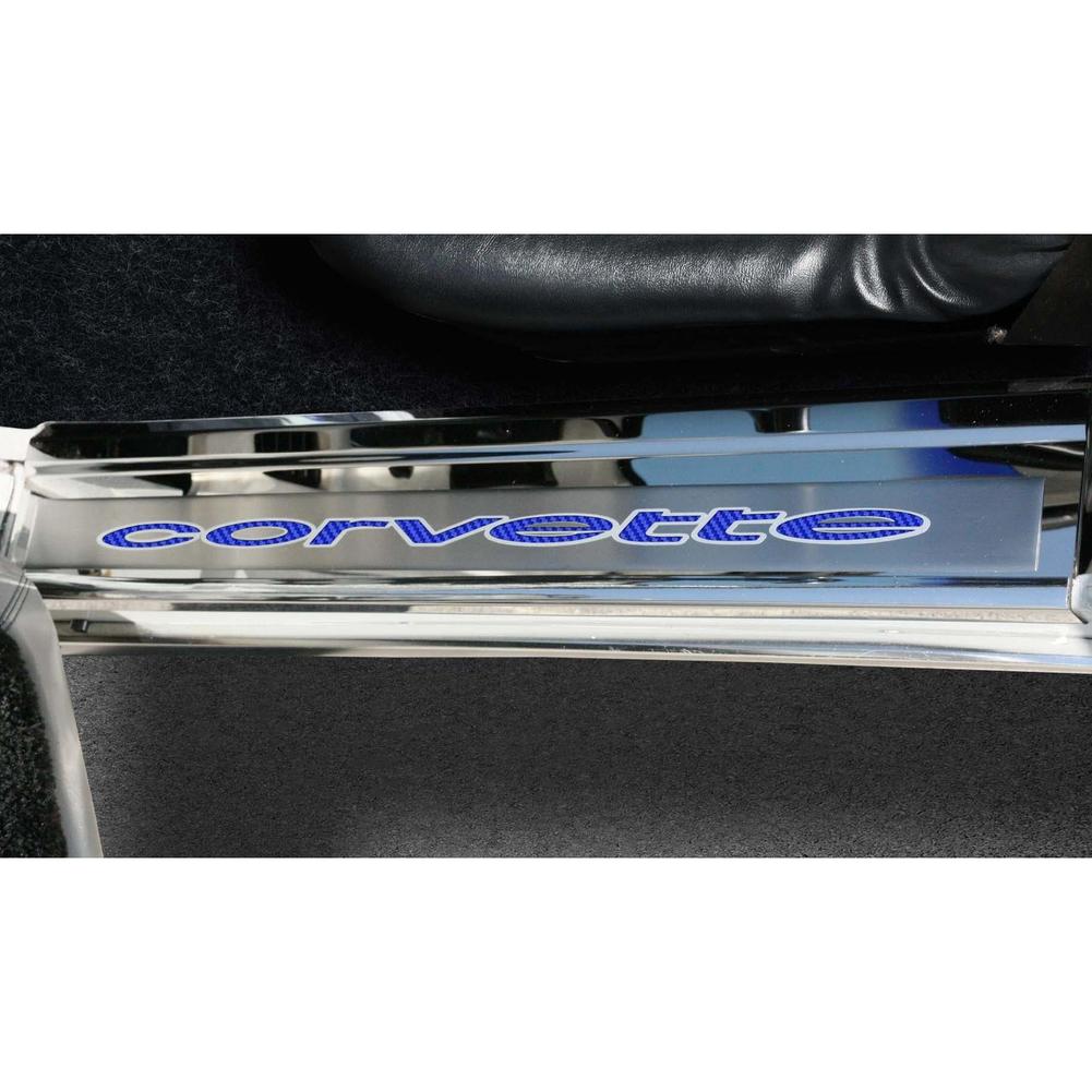 C3 Corvette Door Sills w/Corvette Vinyl Inlay Lettering 2Pc Polished Stainless : 1978-1982