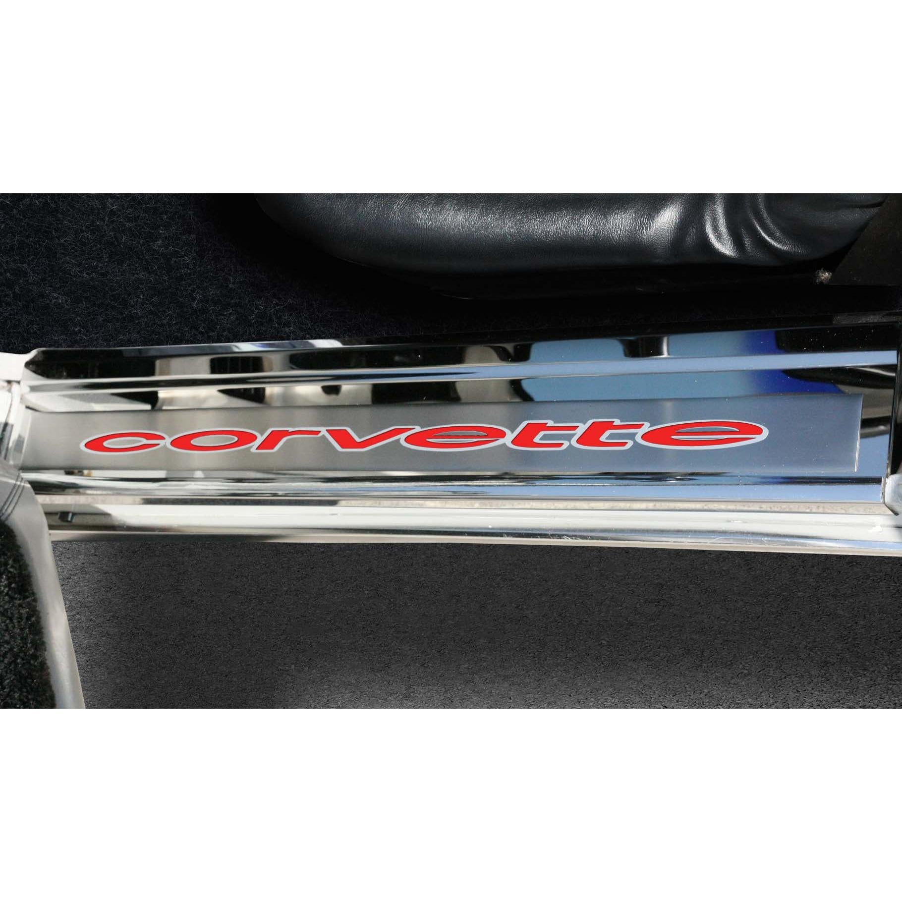 C3 Corvette Door Sills w/Corvette Vinyl Inlay Lettering 2Pc  Polished Stainless : 1978-1982