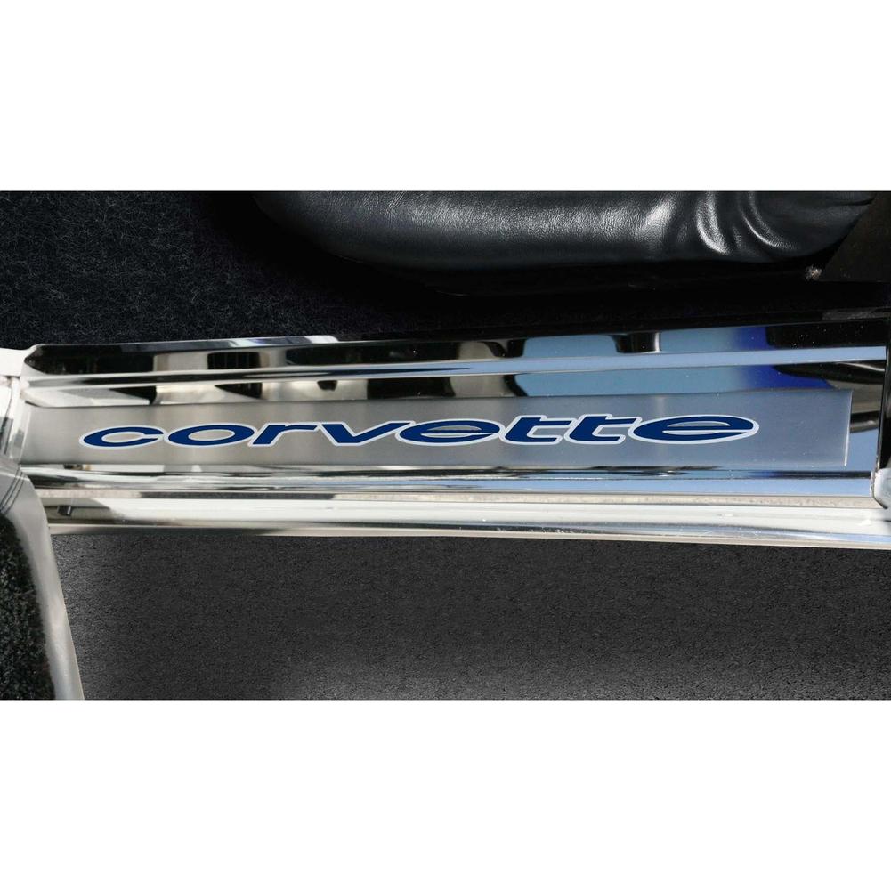 C3 Corvette Door Sills w/Corvette Vinyl Inlay Lettering 2Pc Polished Stainless : 1978-1982