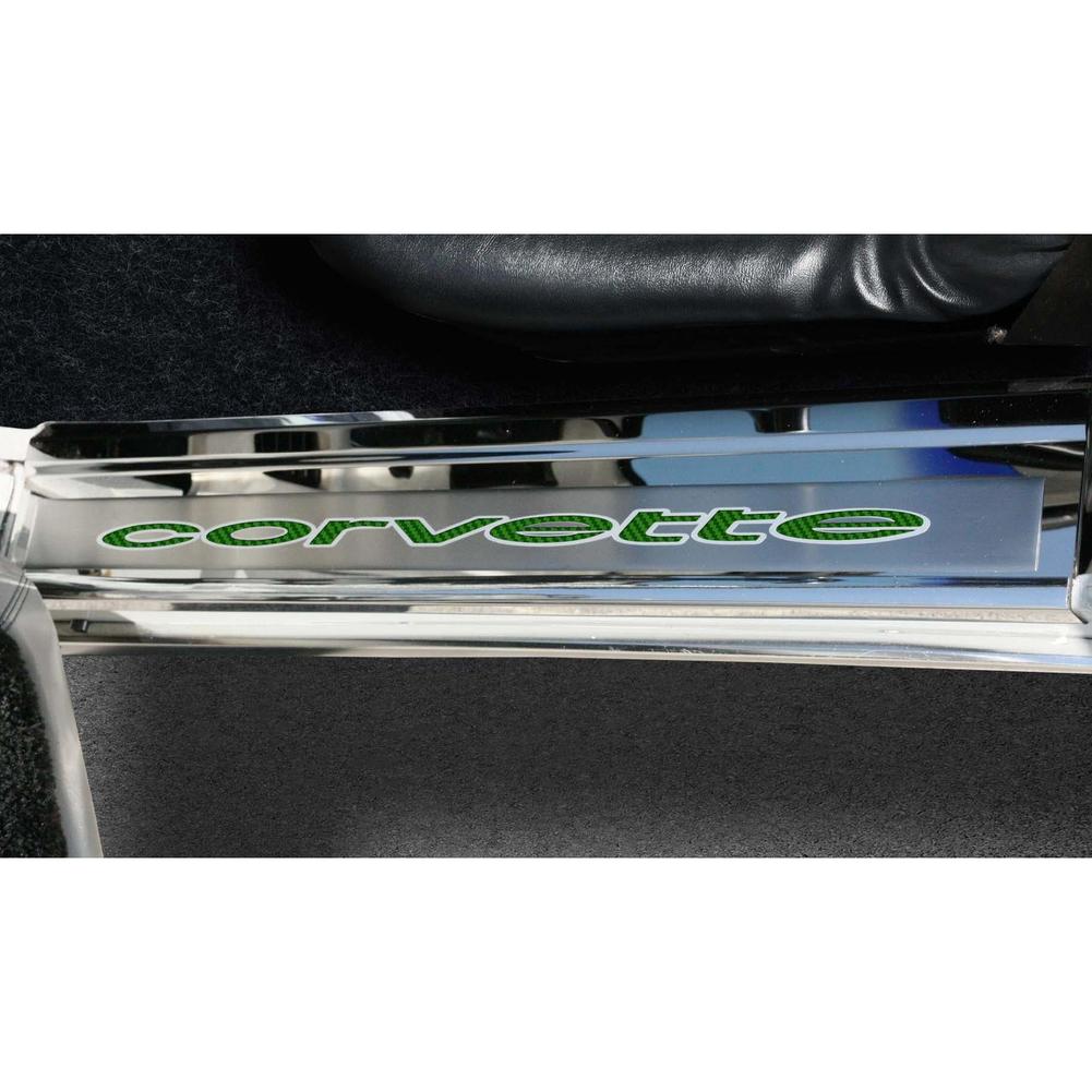 C3 Corvette Door Sills w/Corvette Vinyl Inlay Lettering 2Pc Polished Stainless : 1978-1982