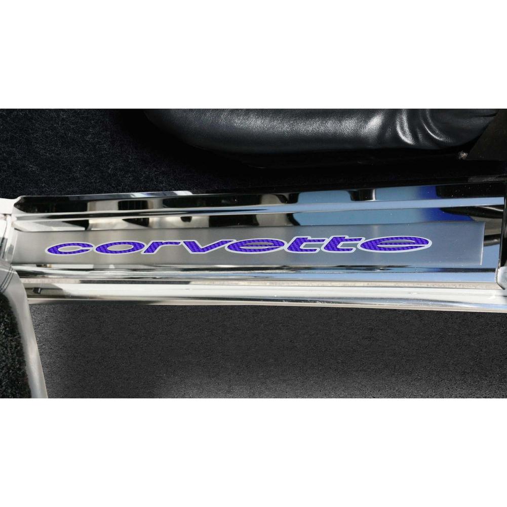 C3 Corvette Door Sills w/Corvette Vinyl Inlay Lettering 2Pc Polished Stainless : 1978-1982