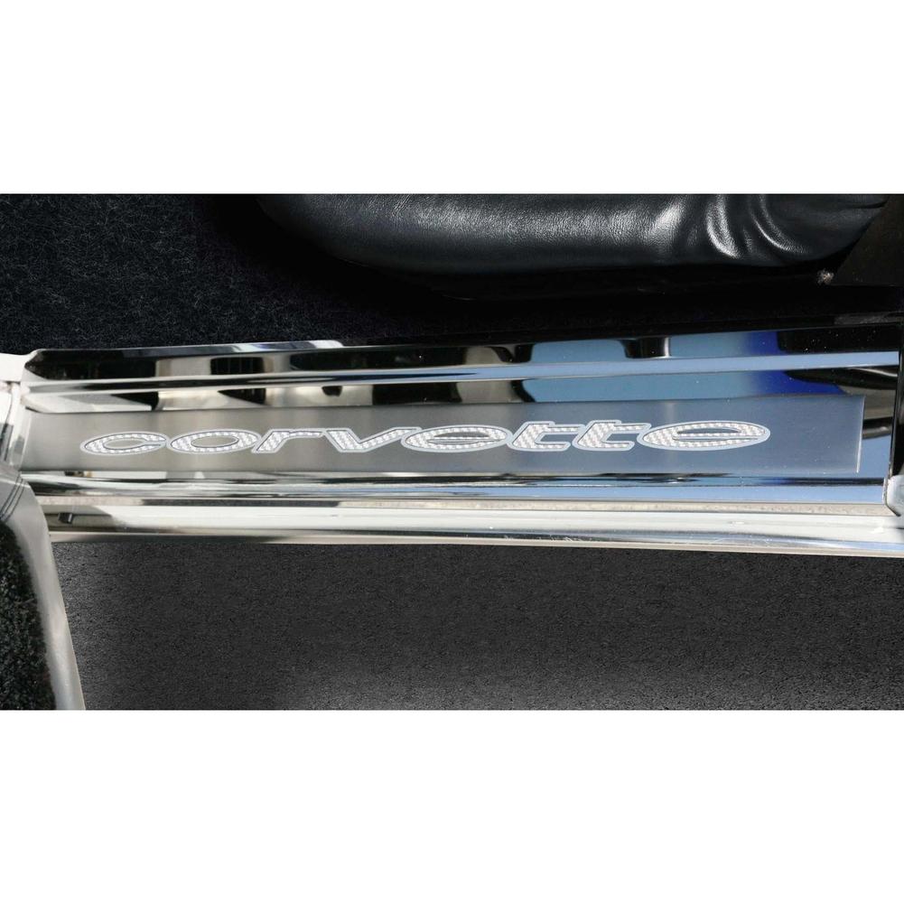 C3 Corvette Door Sills w/Corvette Vinyl Inlay Lettering 2Pc Polished Stainless : 1978-1982