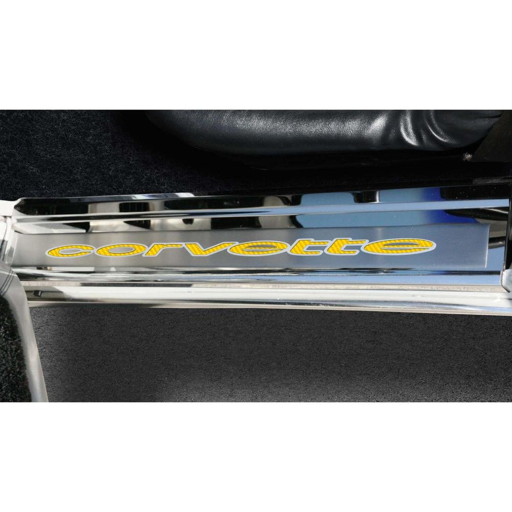 C3 Corvette Door Sills w/Corvette Vinyl Inlay Lettering 2Pc Polished Stainless : 1978-1982
