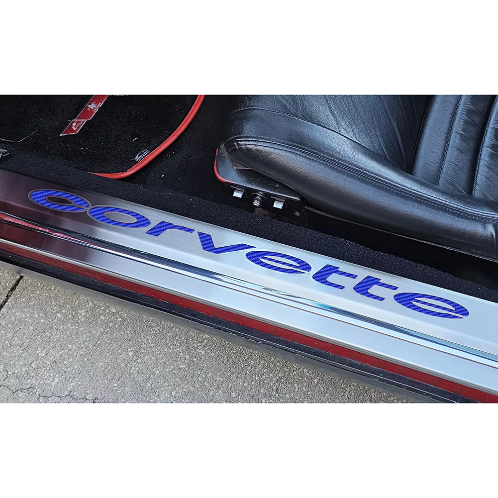 C3 Corvette Door Sills w/Corvette Vinyl Inlay Lettering 2Pc Brushed Stainless : 1978-1982