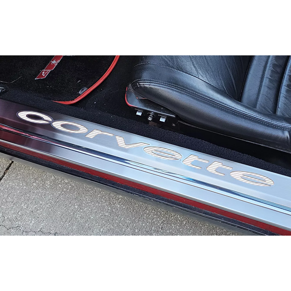 C3 Corvette Door Sills w/Corvette Vinyl Inlay Lettering 2Pc Brushed Stainless : 1978-1982