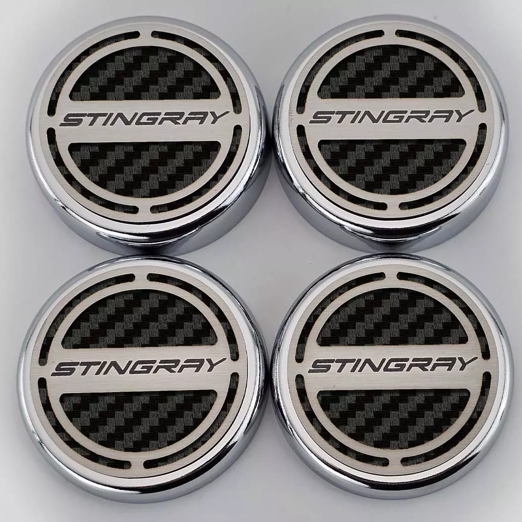 C8 Corvette Coupe Engine Cap Cover 4pc Carbon Fiber Inserts W/Stainless Stingray Script : 2020-2024