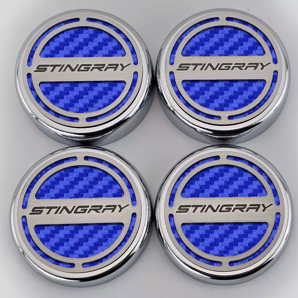 C8 Corvette Coupe Engine Cap Cover 4pc Carbon Fiber Inserts W/Stainless Stingray Script : 2020-2024