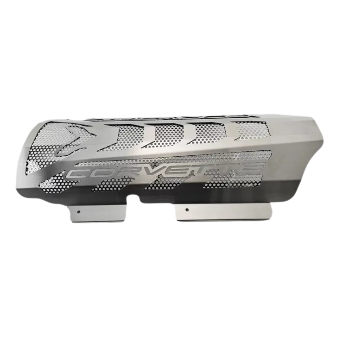 C8 Corvette Engine Cover - Brushed Stainless W/ Perforated Insert W/ Corvette Lettering - Stingray, Z51 LS2