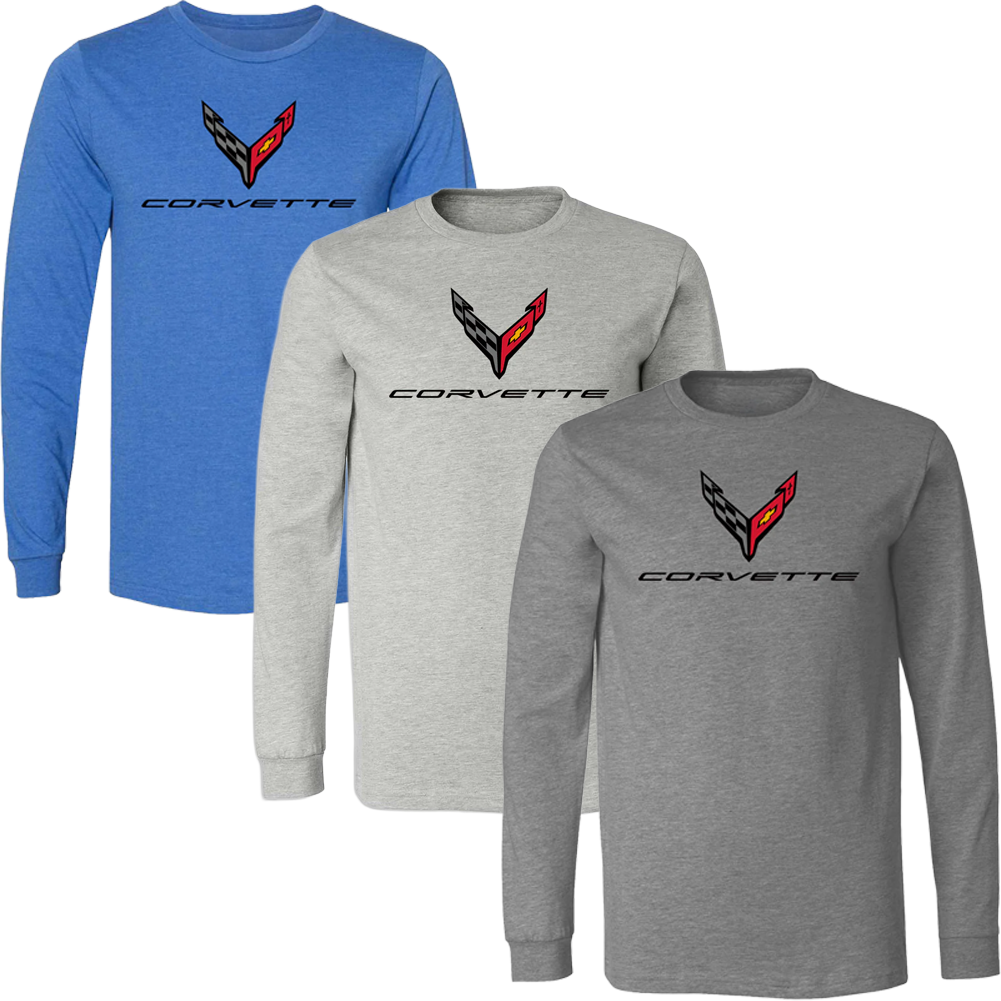 C8 Corvette Crossed Flags & Script Long Sleeve T-Shirt