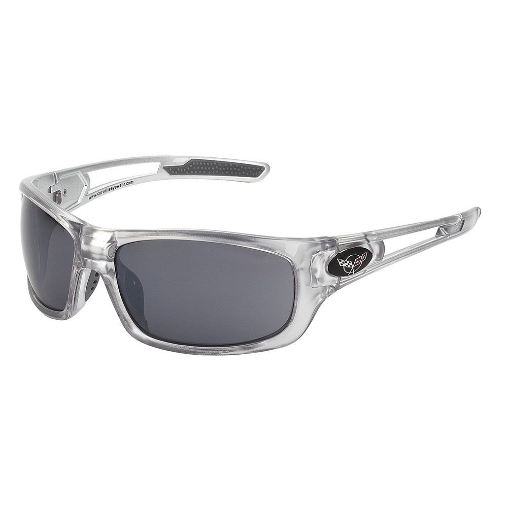 Corvette Sunglasses - Full Frame Silver Mirage - Smoke Lenses : C5 Logo