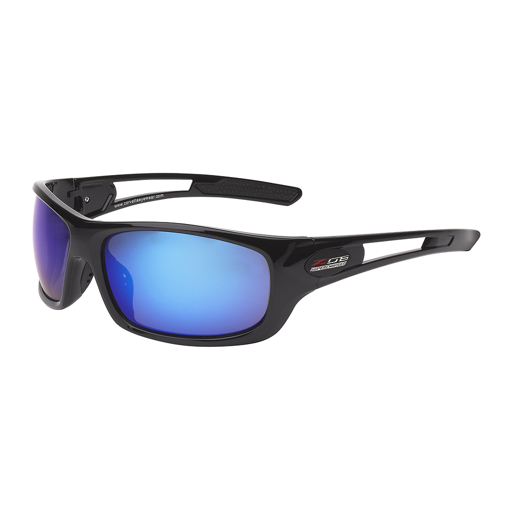 Corvette Full Frame Sunglasses - Gloss Black: Blue Lenses C7/Z06 Logo