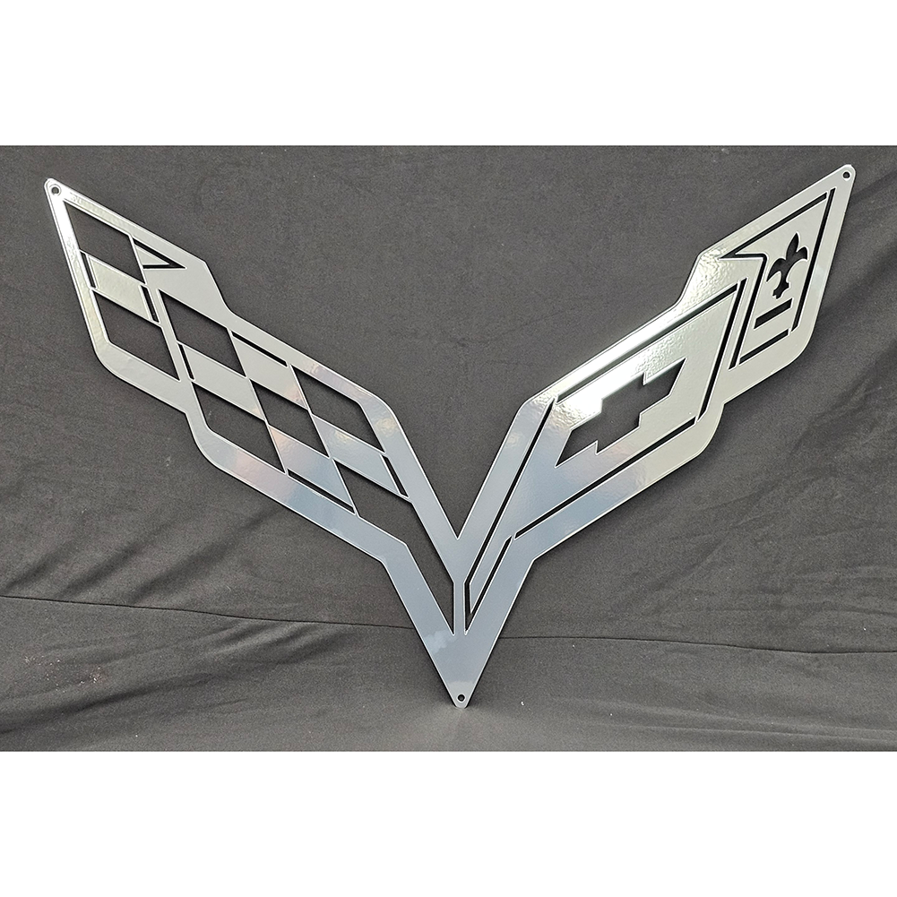 Corvette Metal Crossed Flags Hood Panel Badge - Chrome : C7 Stingray, Z51
