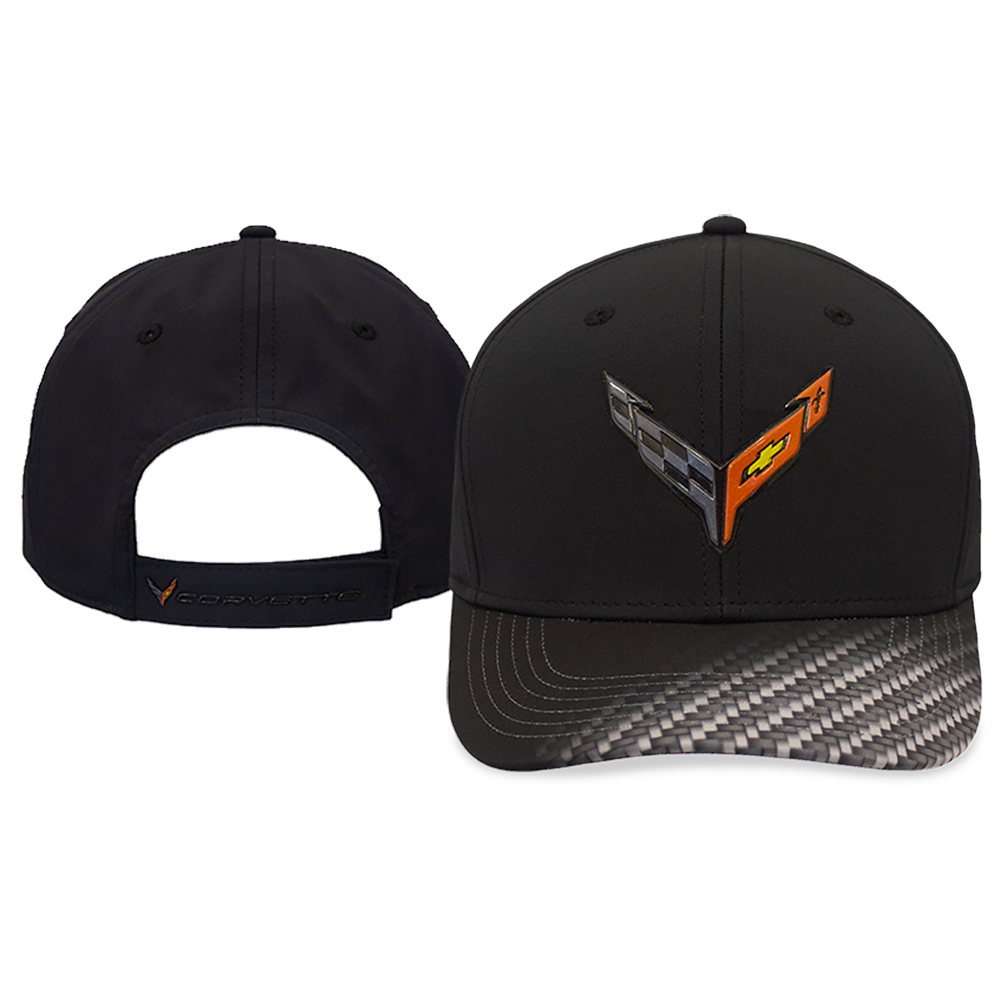 C8 Corvette Adjustable Logo Hat W/ Carbon Fiber Look Bill : Black