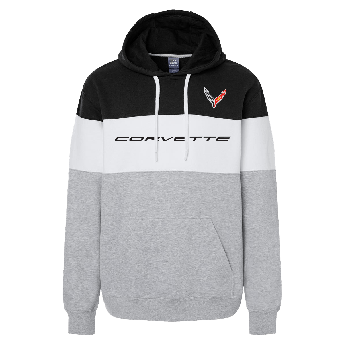 C8 Corvette Color Block Hoodie : Black, White Gray
