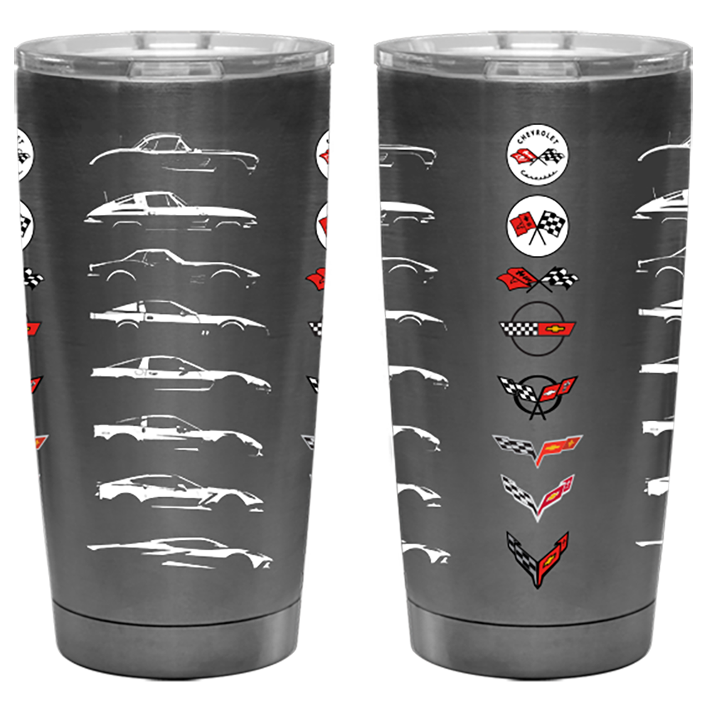 Corvette C1-C8 Generations 20oz Insulated Tumbler : Grey