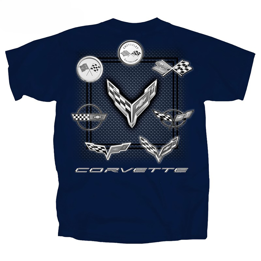 Corvette Generations Logo All Over Graphic T-shirt : Blue C1-C8
