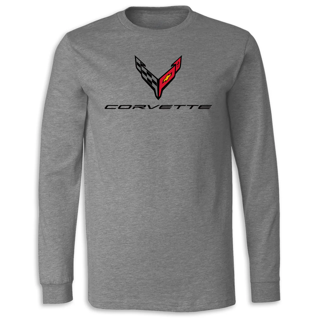 C8 Corvette Crossed Flags & Script Long Sleeve T-Shirt