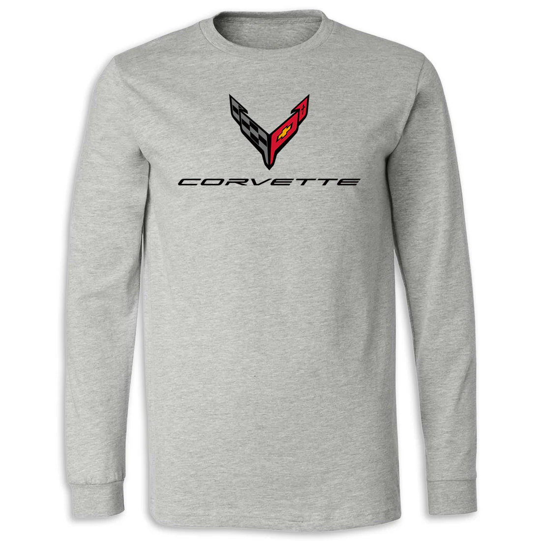 C8 Corvette Crossed Flags & Script Long Sleeve T-Shirt