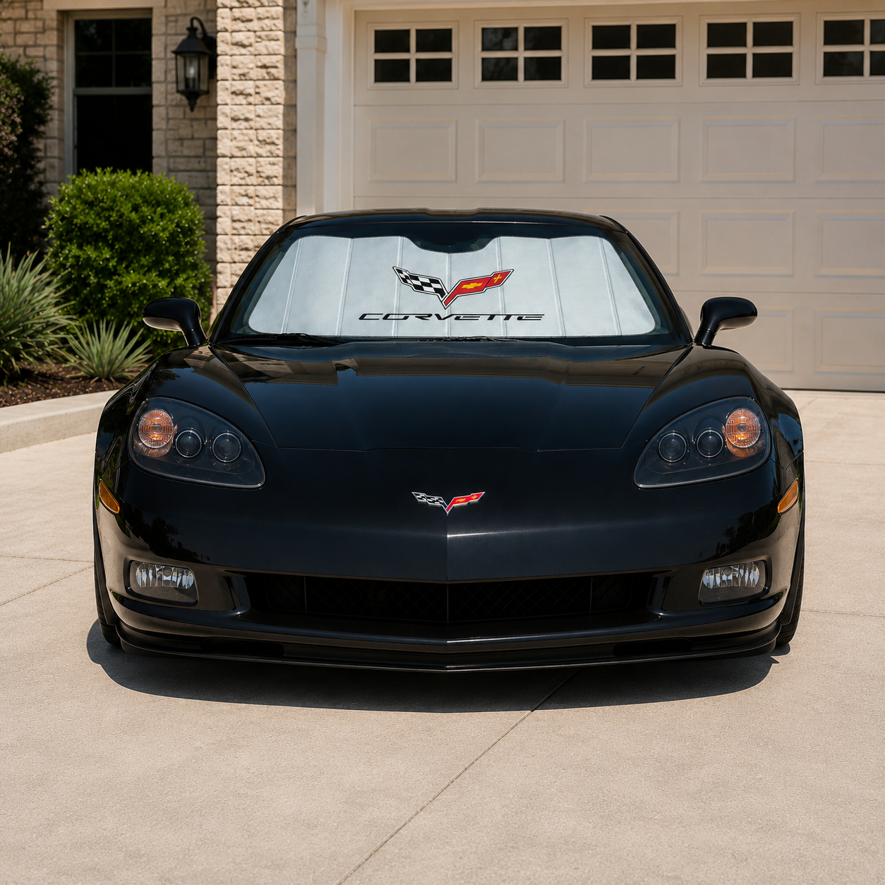 Corvette Insulated Foldable Accordion Style Silver Sunshade W/ Logo : 2005-2013 C6, Z06, Grand Sport, ZR1
