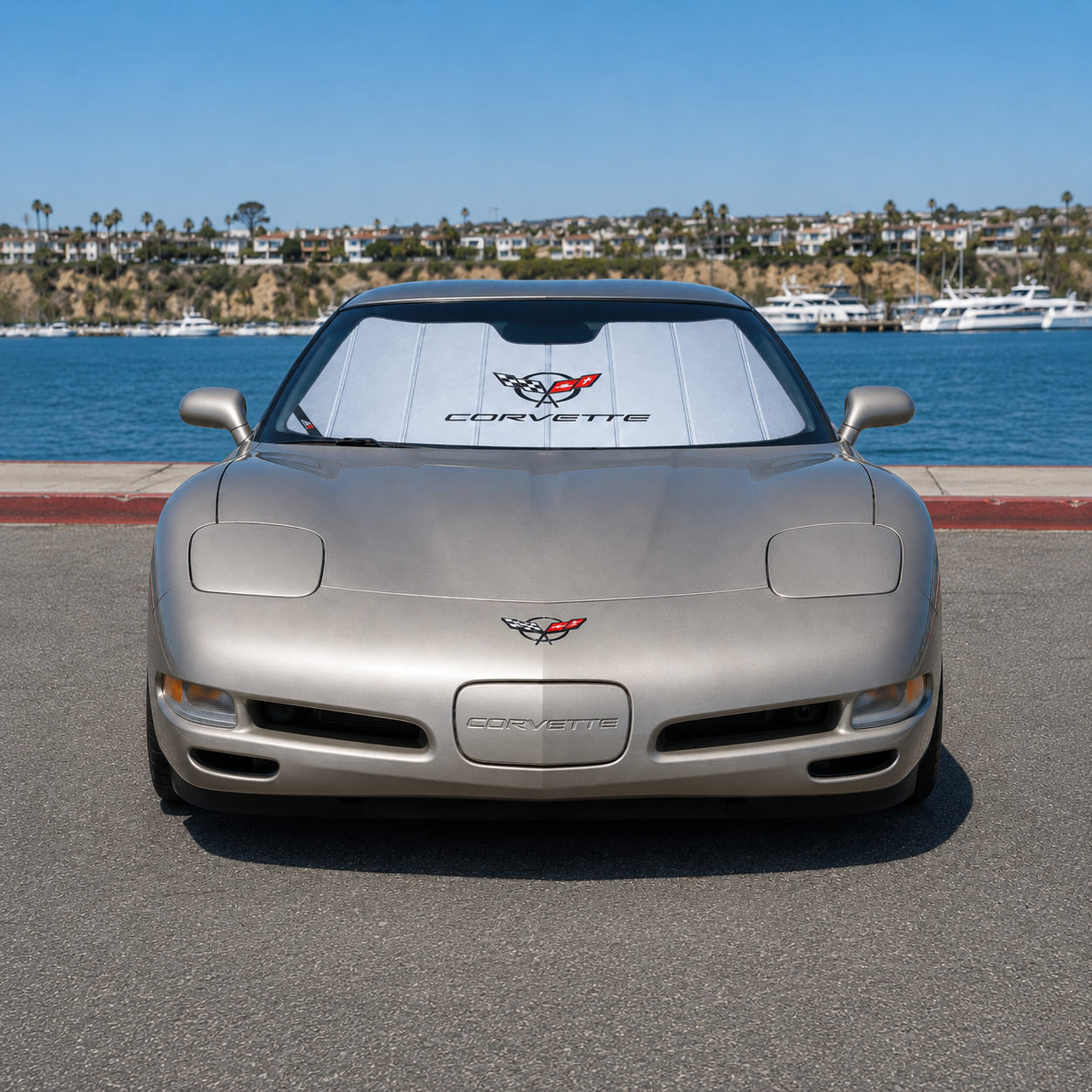 Corvette Insulated Foldable Accordion Style Silver Sunshade W/ Logo : 1997-2004 C5, Z06