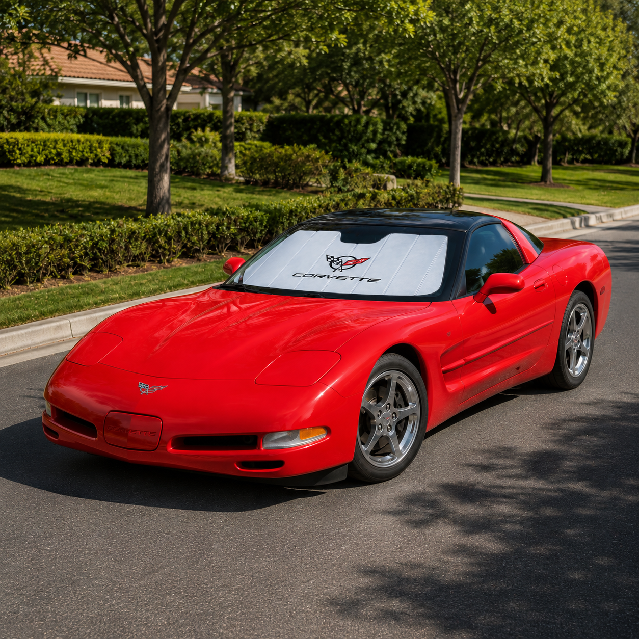 Corvette Insulated Foldable Accordion Style Silver Sunshade W/ Logo : 1997-2004 C5, Z06