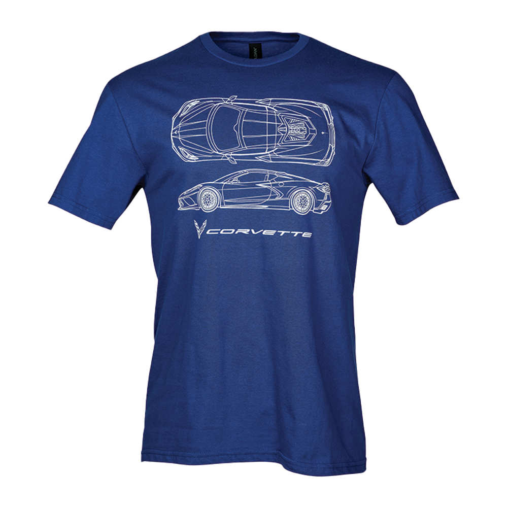C8 Corvette Blueprint T-Shirt : Blue (Large)