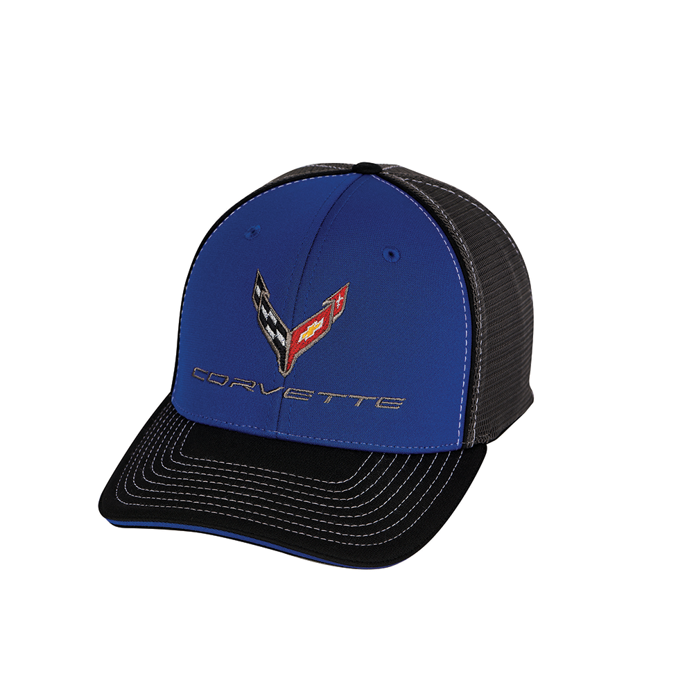C8 Corvette Sandwich Bill Flex Fit Hat : Blue