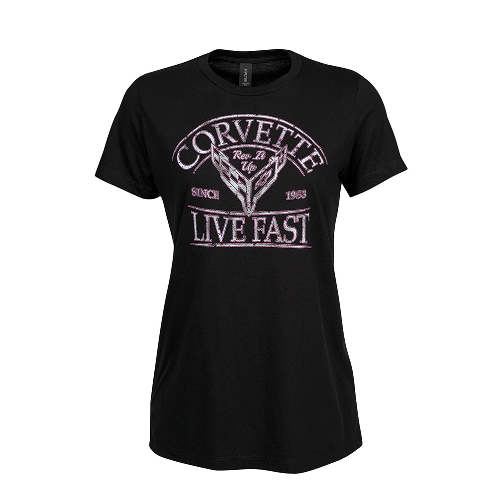 C8 Corvette Live Fast Ladies T-shirt : Black
