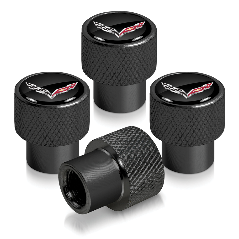C7 Corvette Logo Raised Valve Stem Caps - Black or Red
