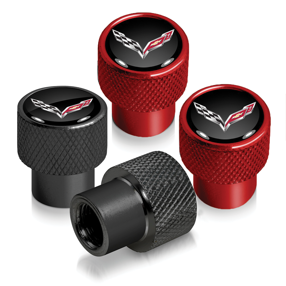 C7 Corvette Logo Raised Valve Stem Caps - Black or Red