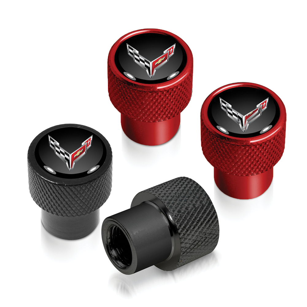 C8 Corvette Logo Raised Valve Stem Caps - Black or Red