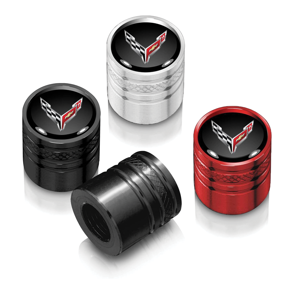 C8 Corvette Logo Tire Valve Stem Caps – Silver, Red, or Black