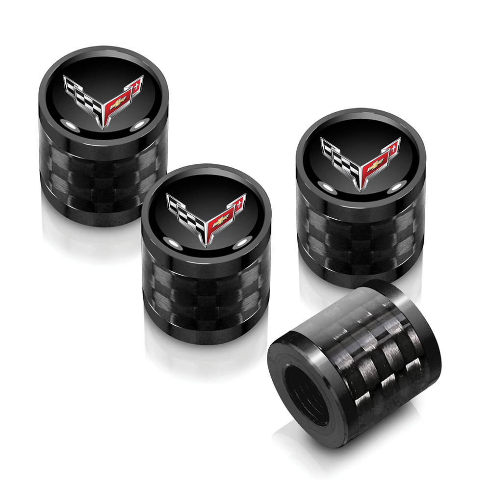 C8 Corvette Flag Logo Carbon Fiber/Aluminum Valve Stem Caps